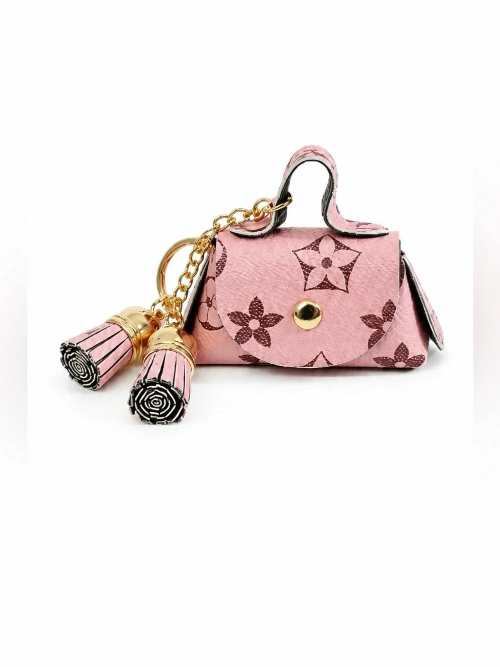 Designer Style Mini Handbag Tassel Keychain Handbag Charm Coin Purse Pink Gold